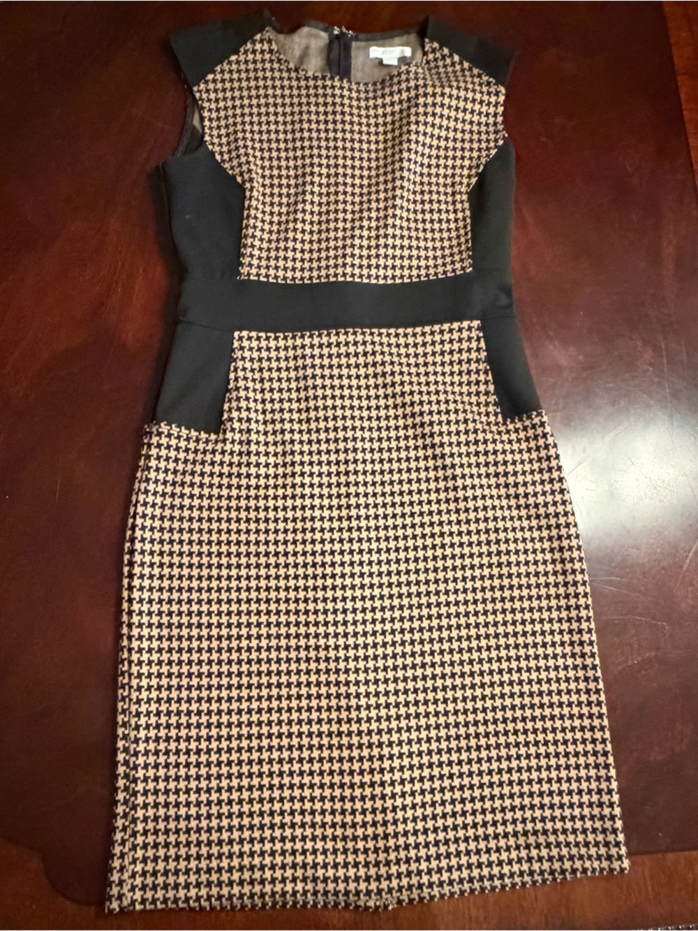 Houndstooth Pencil Skirt Dress with Black Panels